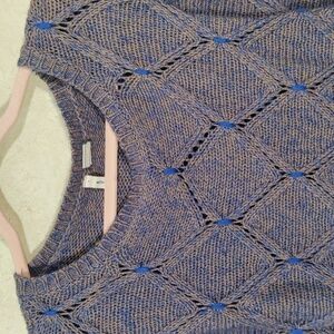01152 Moth taupe & royal blue mostly cotton diamond knit sweater M/L